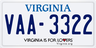 VA license plate VAA3322