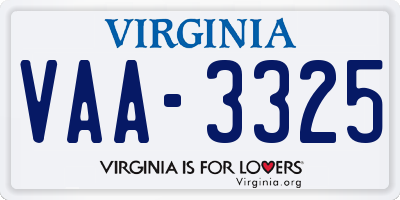 VA license plate VAA3325