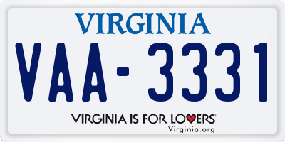 VA license plate VAA3331