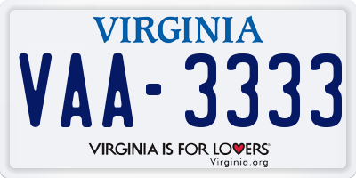 VA license plate VAA3333