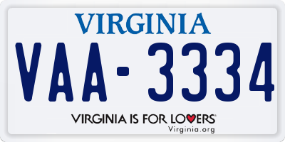 VA license plate VAA3334