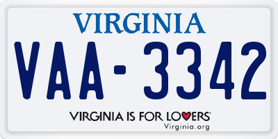 VA license plate VAA3342