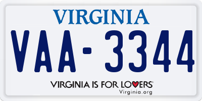 VA license plate VAA3344