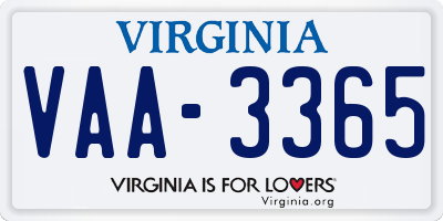 VA license plate VAA3365