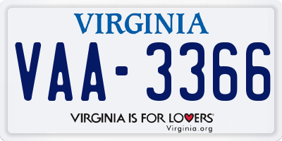 VA license plate VAA3366