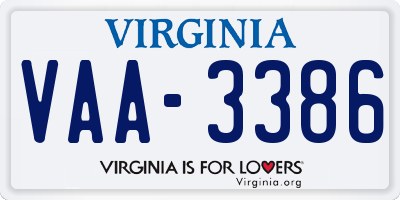 VA license plate VAA3386