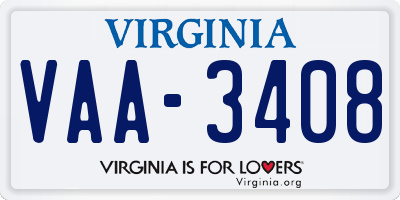 VA license plate VAA3408