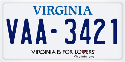 VA license plate VAA3421