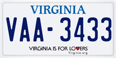 VA license plate VAA3433