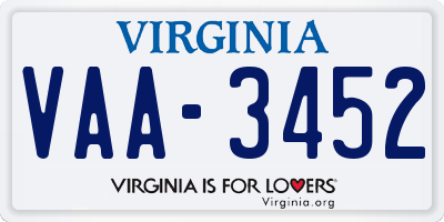 VA license plate VAA3452