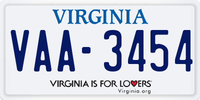 VA license plate VAA3454