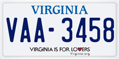 VA license plate VAA3458