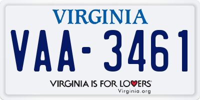 VA license plate VAA3461