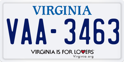 VA license plate VAA3463