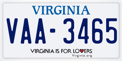 VA license plate VAA3465