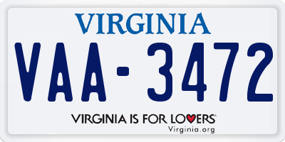 VA license plate VAA3472