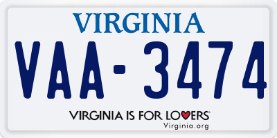 VA license plate VAA3474