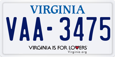 VA license plate VAA3475