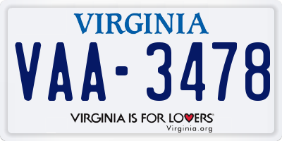 VA license plate VAA3478
