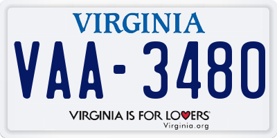 VA license plate VAA3480