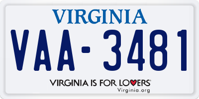 VA license plate VAA3481