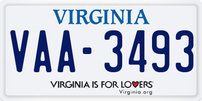 VA license plate VAA3493