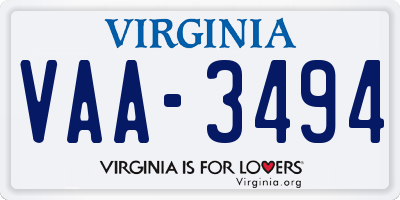 VA license plate VAA3494