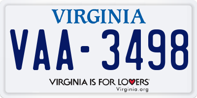 VA license plate VAA3498