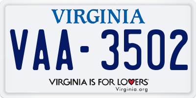 VA license plate VAA3502