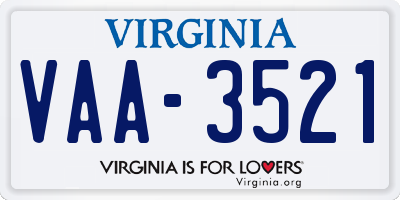 VA license plate VAA3521