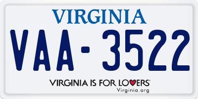 VA license plate VAA3522