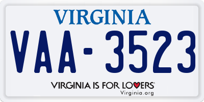 VA license plate VAA3523