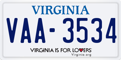 VA license plate VAA3534