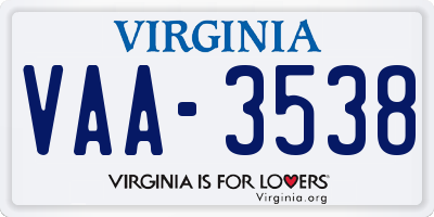 VA license plate VAA3538