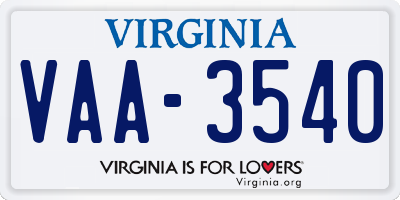 VA license plate VAA3540