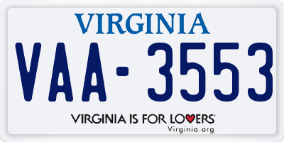 VA license plate VAA3553