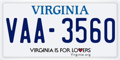 VA license plate VAA3560