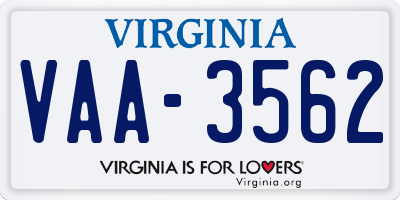 VA license plate VAA3562