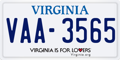 VA license plate VAA3565