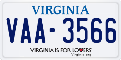 VA license plate VAA3566