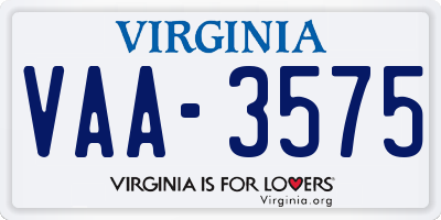 VA license plate VAA3575