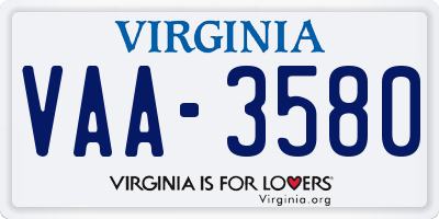 VA license plate VAA3580