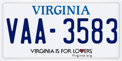 VA license plate VAA3583