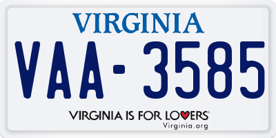 VA license plate VAA3585