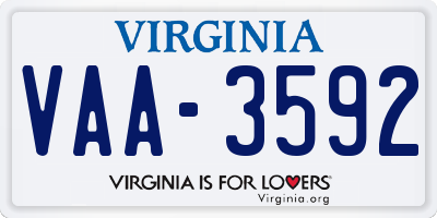 VA license plate VAA3592