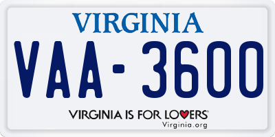 VA license plate VAA3600