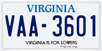 VA license plate VAA3601