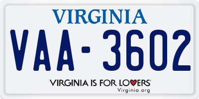 VA license plate VAA3602