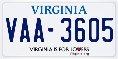 VA license plate VAA3605