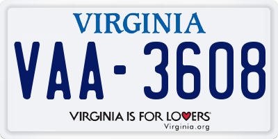 VA license plate VAA3608
